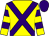 Yellow body, purple saint's cross andre, yellow arms, purple hooped, purple cap