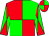 Red body, green quartered, green arms, red diaboloes, red cap, green quartered