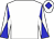 White body, white arms, blue diaboloes, white cap, blue diamond