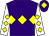 Purple body, yellow three diamonds, white arms, yellow diamonds, purple cap, yellow diamond