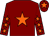 Maroon, orange star, maroon sleeves, orange stars, maroon cap, orange star