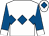 White, royal blue band of diamonds and sleeves, white cuffs, white cap, royal blue diamond