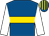 Royal blue, gold hoop, white sleeves, royal blue and gold striped cap