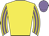 Yellow body, yellow arms, mauve striped, mauve cap