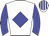 White body, blue diamond, blue arms, white cap, blue striped