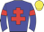 Blue body, red cross of lorraine, blue arms, red armlets, yellow cap