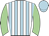 White, light blue stripes, light green sleeves, cap
