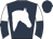 Dark blue, white horses head, white and dark blue halved sleeves, dark blue cap