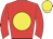 Red body, yellow disc, red arms, yellow cap