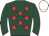 Dark green body, red stars, dark green arms, white cap