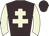 Brown body, beige cross of lorraine, beige arms, brown cap