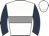 white, grey hoop, dark blue sleeves