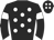 Black body, white spots, black arms, white armlets, black cap, white spots