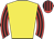 Yellow body, red arms, black striped, red cap, black striped