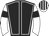 Black body, white seams, white arms, black armlets, white cap, black striped
