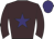 Brown body, purple star, brown arms, purple cap