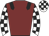 Maroon, black epaulets, white and black checked sleeves and cap
