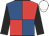 Red & royal blue quartered, black sleeves, white cap