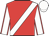 Red, white sash, white sleeves, red seams, white cap