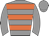 Grey body, orange hooped, grey arms, grey cap