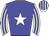 Blue body, white star, white arms, blue striped, white cap, blue striped