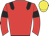 Red body, black epaulettes, red arms, black armlets, yellow cap