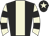 Black body, beige stripe, beige arms, black hooped, black cap, beige star