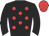 Black body, red spots, black arms, red cap