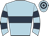 light blue, dark blue hoop, hooped sleeves and cap