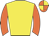 Yellow body, orange arms, orange cap, yellow quartered