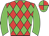 Red body, green diamonds, big-green arms, green cap, big-green quartered