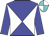 Blue and white quartered diagonally , blue sleeves, turquoise and white quartered cap