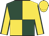 Dark green and gold quartered, gold sleeves, dark green seams, gold cap