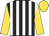 Black and white stripes, gold sleeves and cap