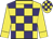 Yellow and purple checks, yellow collar and cuffs, checked cap, yellow peak