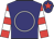 Navy blue, white circle,red and white hooped sleeves, navy blue cap, red star