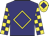 Navy blue, yellow diamond frame, checked sleeves, yellow cap, navy blue diamond