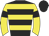 black and yellow hoops, yellow sleeves, black armlets, black cap