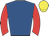 Royal blue, red sleeves, yellow cap
