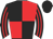 Black and red quartered, striped sleeves, black cap
