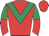 Red, emerald green chevron, emerald green and red halved sleeves, red cap
