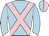 Light blue, pink crossbelts, light blue and pink halved cap