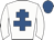white, royal blue cross of lorraine, royal blue cap