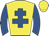 yellow, royal blue cross of lorraine, royal blue sleeves, yellow cap