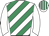 White, emerald green diagonal stripes, white sleeves, white cap, emerald green stripes