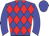 Blue, red diamonds, blue sleeves and cap