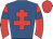 royal blue, red cross of lorraine, royal blue armlets on red sleeves, red cap