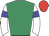Emerald Green, white sleeves, blue armlets, red cap