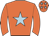 orange, light blue star, light blue stars on cap