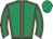 Emerald green, red seams